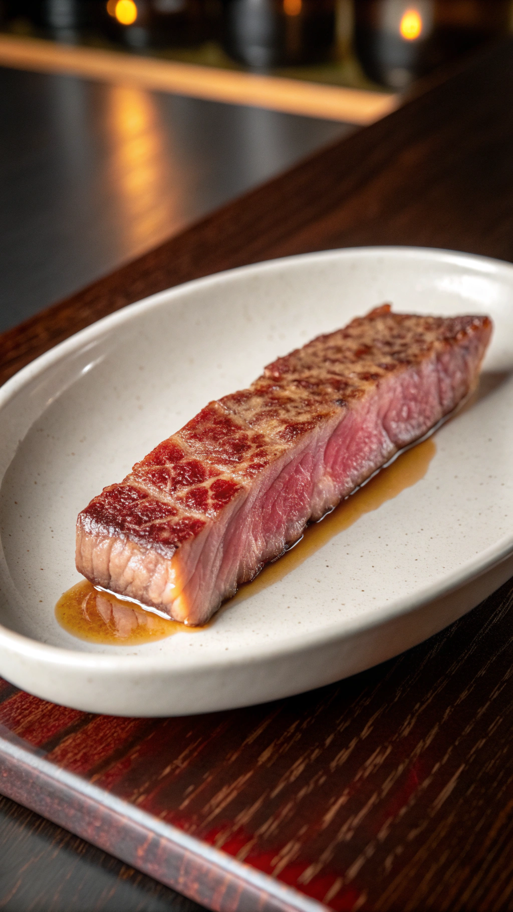 Grilled steak served on a rustic wooden board
