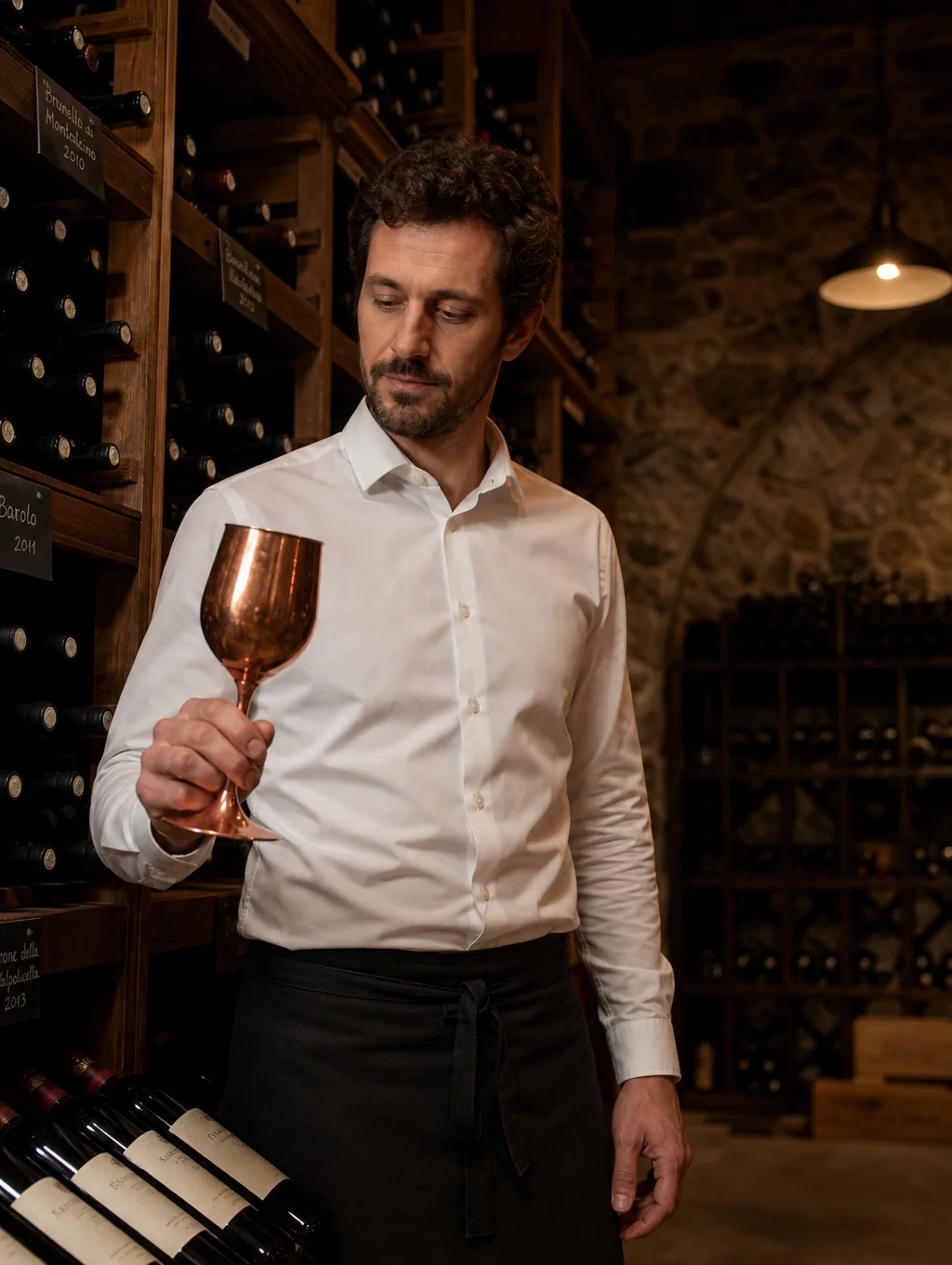 Head Sommelier Elena Bianchi reviewing cellar selections